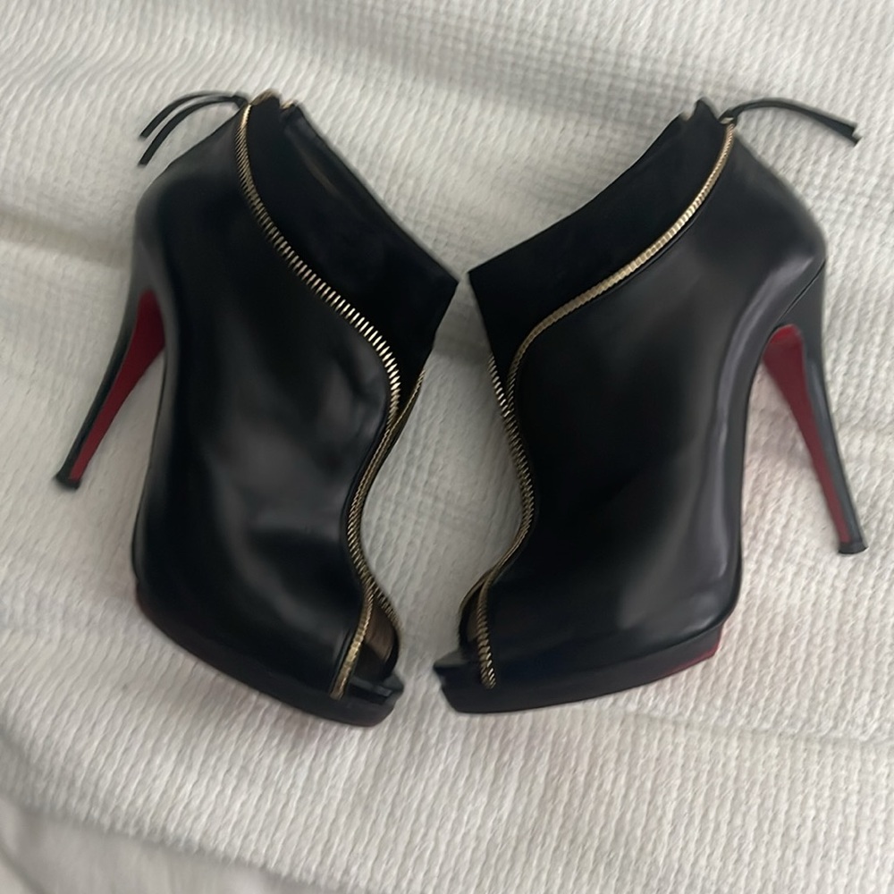 Christian Louboutin Black Ankle Boots with Gold Zipper